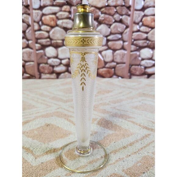 French Atomizer Perfume Bottle Etched & Gold Design Baccarat - Picture 4 of 9